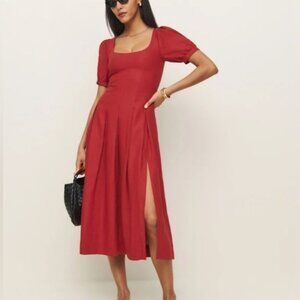 NEW Reformation Coucou Midi Linen Dress Sundried Tomato Red | size 2